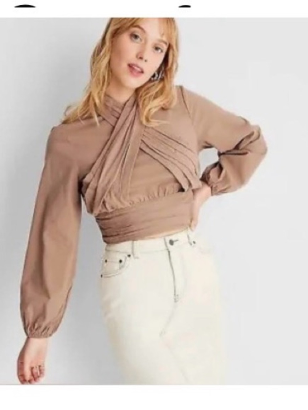 ✨ Future Collective Long Sleeve Mock Neck Cross-Front Top.